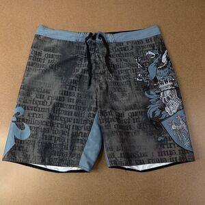 Joe Boxer Mens Size 38 Blue Gray Black Swim Trunks Swim Shorts
